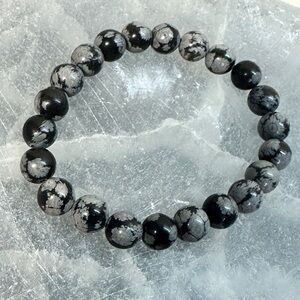 Snowflake Obsidian Beaded Stretch Bracelet | Grounding Protection Stone | Unisex